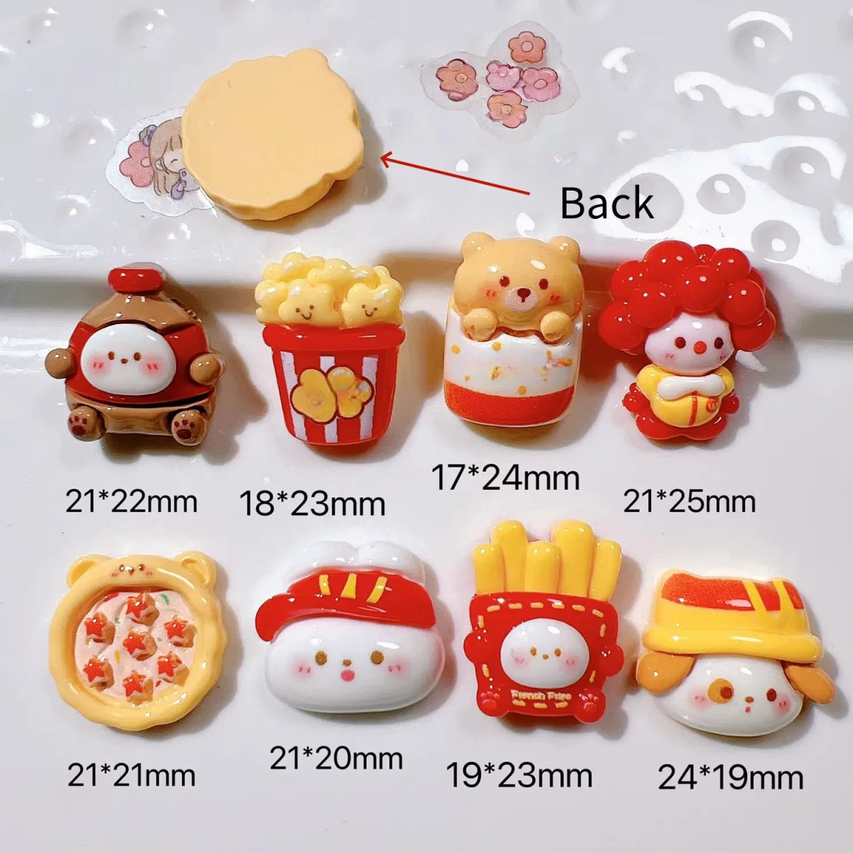 10 Cabochons en Résine Cartoon Pizza Lapin Frites | Dos Plat - DIY, Décoration Téléphone, Loisirs Créatifs KAWAHIP Charms - KAWAII FAVIE
