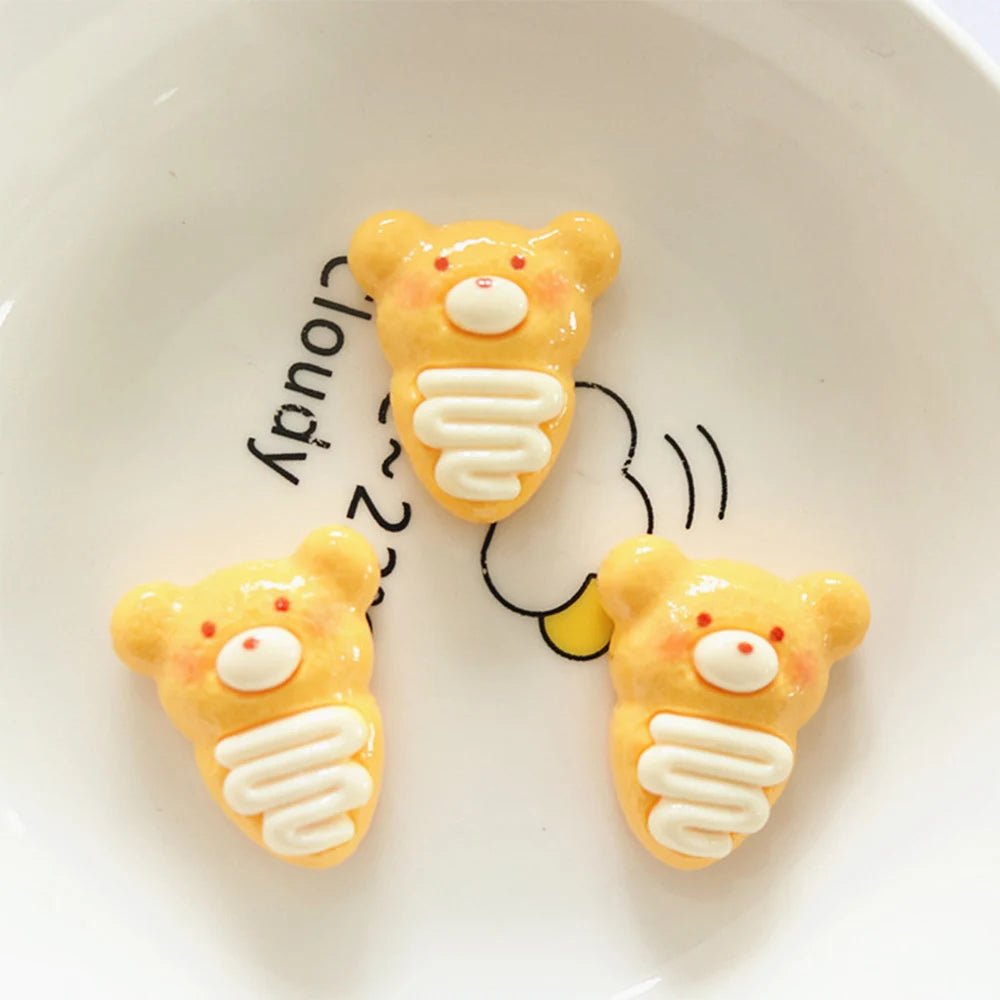 10 Cabochons Résine Ours « ours Biscuits » Brillants | Dos Plat - Pour Barrette, Scrapbooking, DIY Bijoux Charms - KAWAII FAVIE