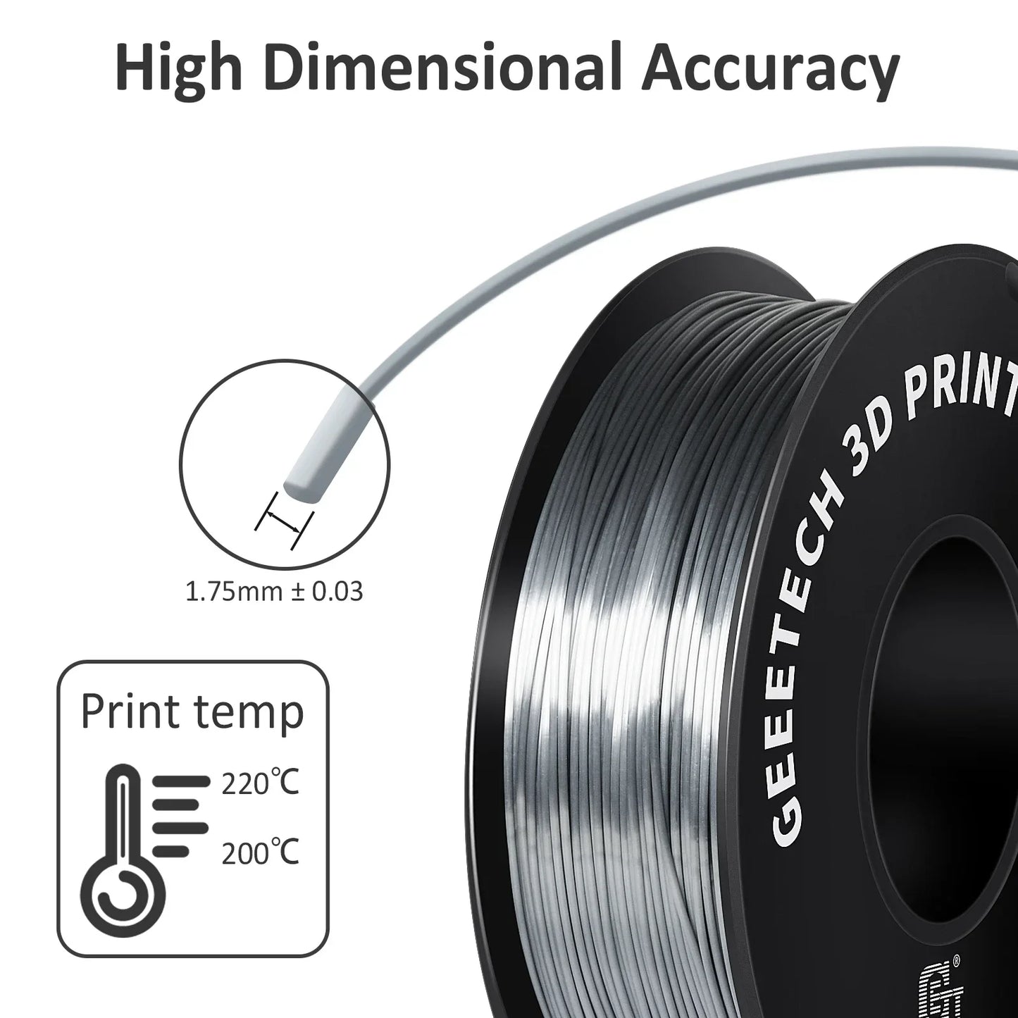 Filament PLA Standard Geeetech 1.75mm - 1kg - Haute Précision (±0.03mm) - Compatible Toutes Imprimantes FDM