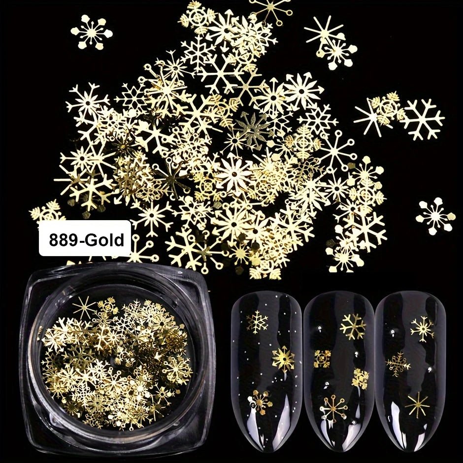 Accessoires pour Ongles et bijoux Flocons de Neige 3D | Paillettes & Métal Doré - Décoration Noël Manucure DIY Charms - KAWAII FAVIE