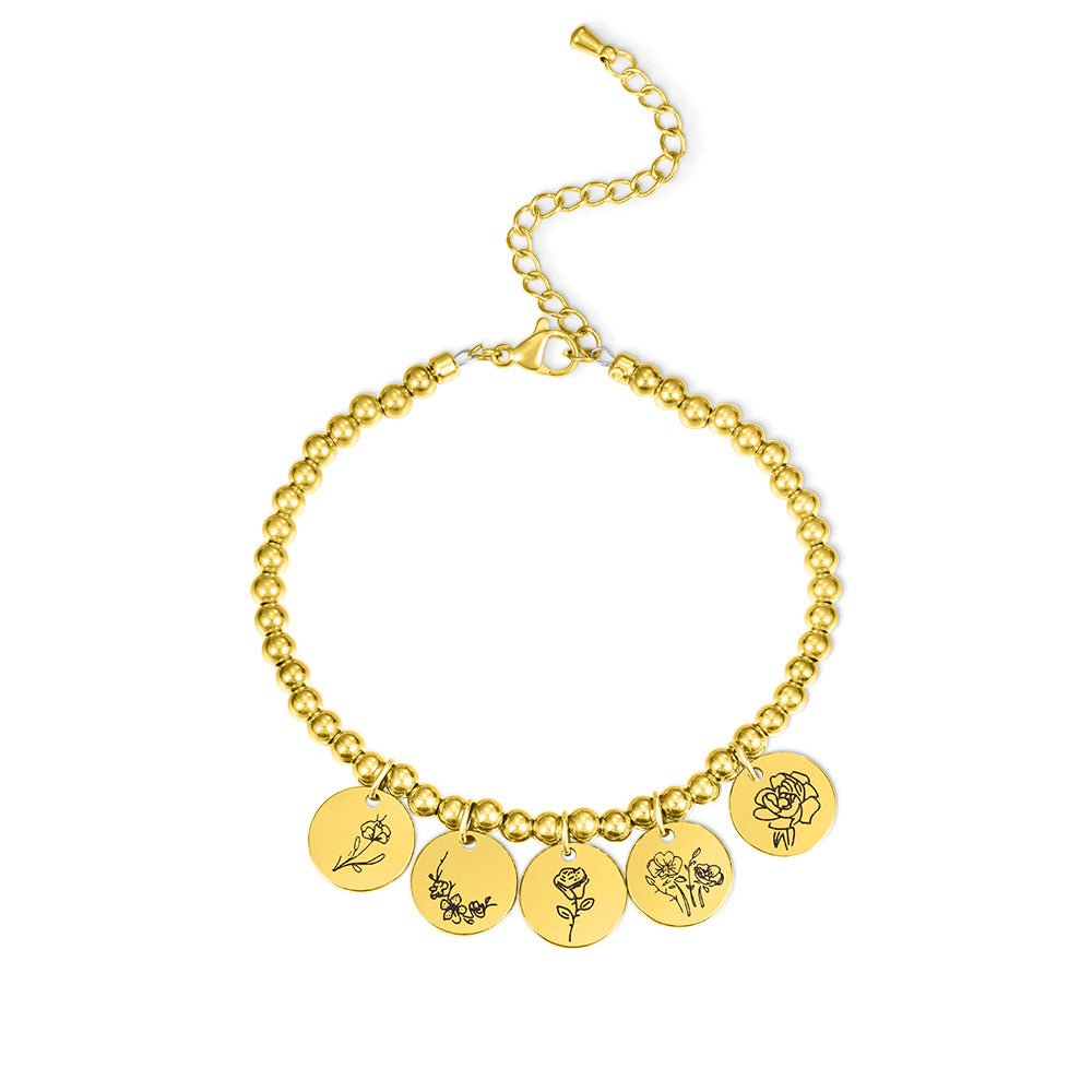Bracelet de Naissance Personnalisé 1 à 8 Charmes Floraux | Cadeau pour Maman, Grand - mère, Épouse Bracelet - KAWAII FAVIE