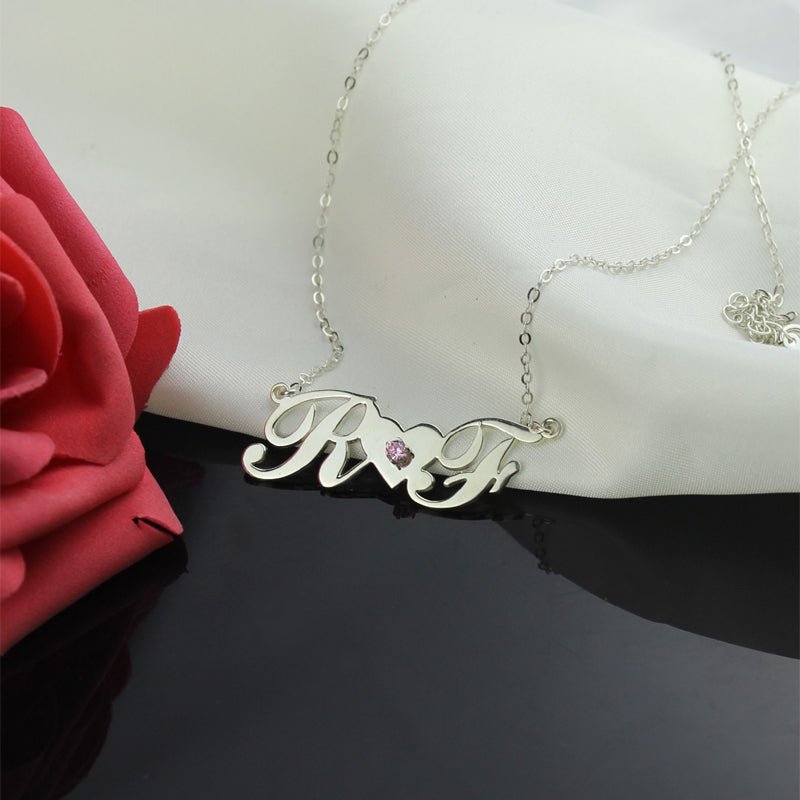 Collier Double Initiales en 18K Gold Silver 925 | Personnalisé avec Vos Lettres & Pierre de Naissance - Cadeau d'Amour Unique Necklace - KAWAII FAVIE