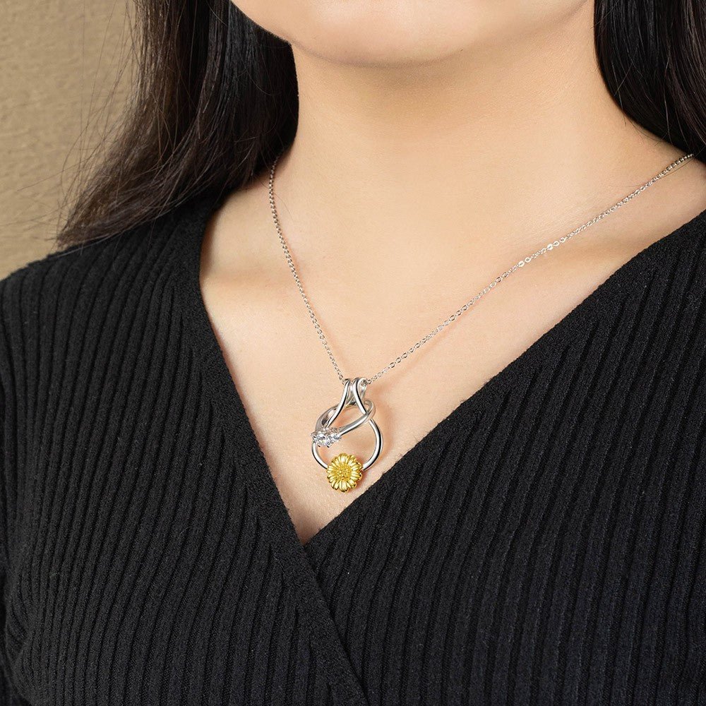 Collier Porte - Bague Tournesol en Argent Sterling 925 | Porte - Alliance pour Fiançailles/Mariage - Cadeau pour Femme Necklace - KAWAII FAVIE