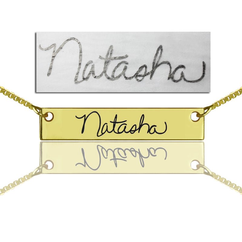 Collier « Signature » Barre Manuscrite en Or 18K | Gravure de Votre Nom ou Message - Bijou Personnel Unique Necklace - KAWAII FAVIE