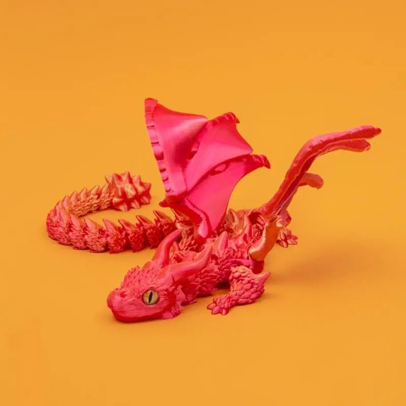 Figurine de Dragon Art Déco avec Chariot Ailé - Sculpture Résine Impression 3D à Yeux Aléatoires - Décor de Table Thème Animal Unique Jouet 3D - KAWAII FAVIE