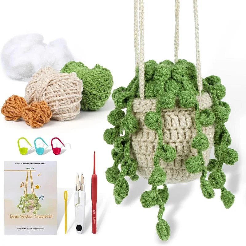 Kit de Crochet Débutant - Plante en Pot à Feuilles à Suspendre | DIY Complet Crochet - KAWAII FAVIE