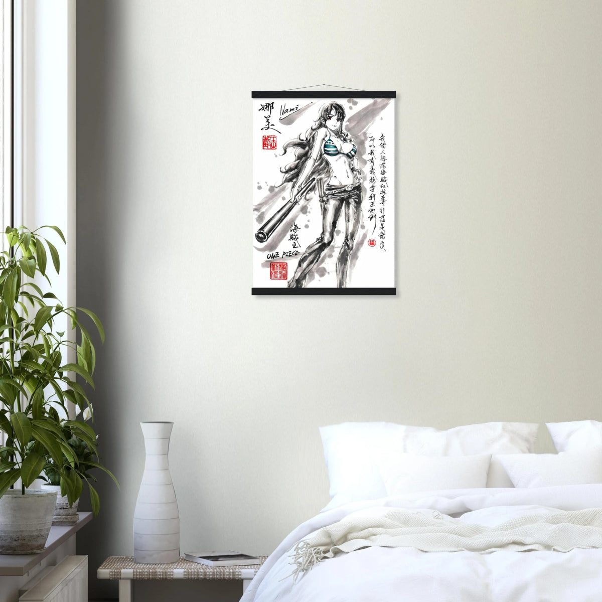 Nami Sumi-e Poster - Navigatrice Avec Baguettes De Suspension One Piece POSTER CADRE- KAWAII FAVIE