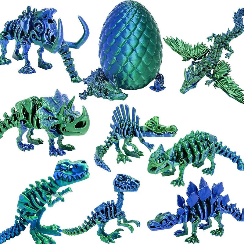 Pack de 9 Figurines de Dinosaures Articulées | Imprimées en 3D - Décoration de Bureau & Cadeau Jouet 3D - KAWAII FAVIE