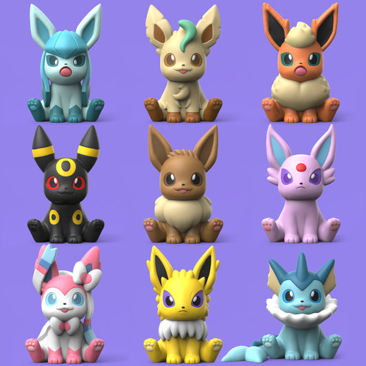 STL-Datei zum Drucken - Komplette Eevee (Pokémon) Familie im niedlichen Stil - 3D-Modell