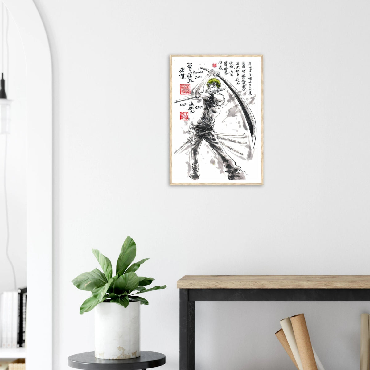 Roronoa Zoro Sumi-e Poster- Sabreur One Piece Avec Cadre En Bois POSTER CADRE- KAWAII FAVIE