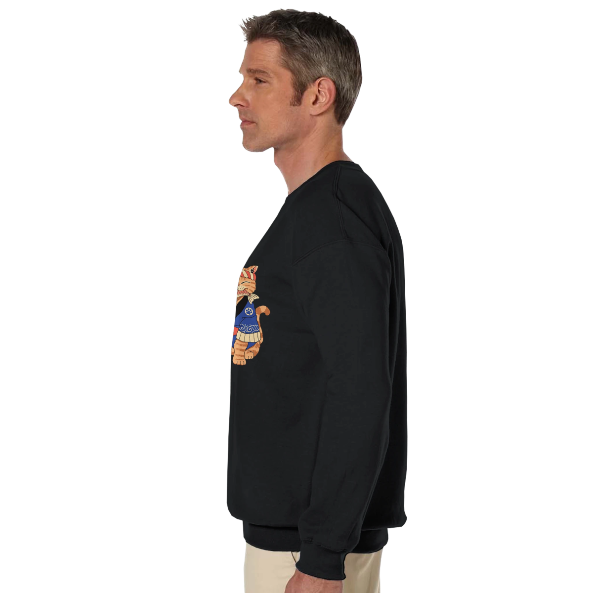 Sweat à col rond unisexe | Chat en Kimono avec Poisson - Style Japonais Sweat-shirt - KAWAII FAVIE