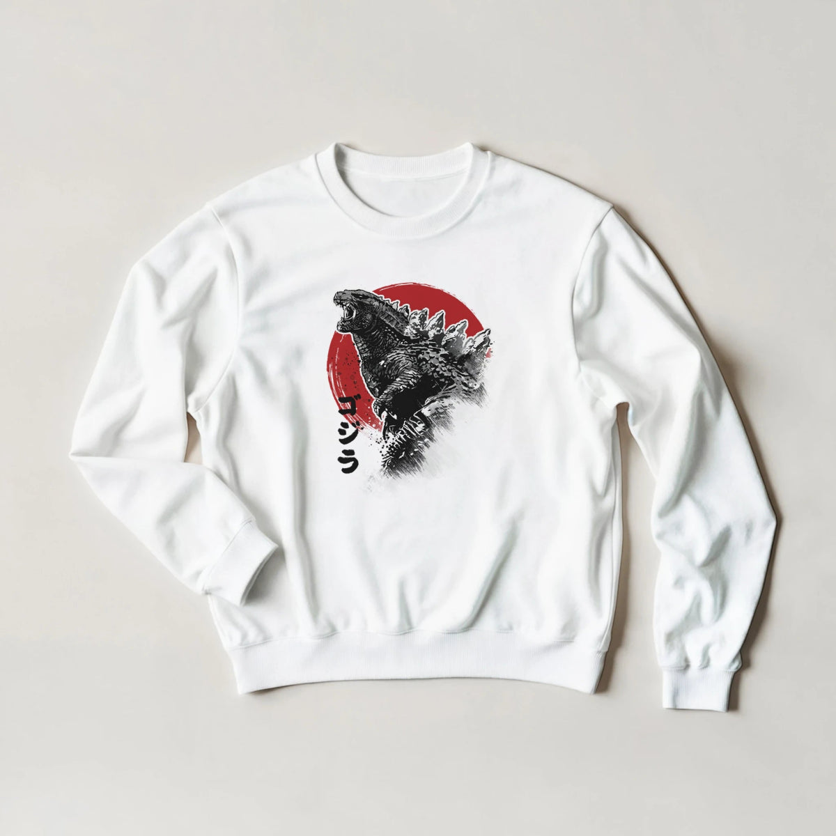 Sweat-shirt à Col Rond Unisexe | Godzilla - Estampe Japonaise Rouge & Noir Sweat-shirt - KAWAII FAVIE