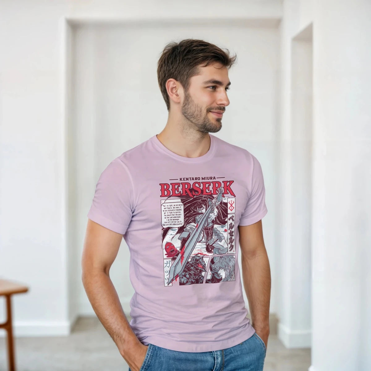 T-shirt 100% coton - Berserk 'Guts & Griffith' - Style Manga Rouge & Gris T-shirt - KAWAII FAVIE