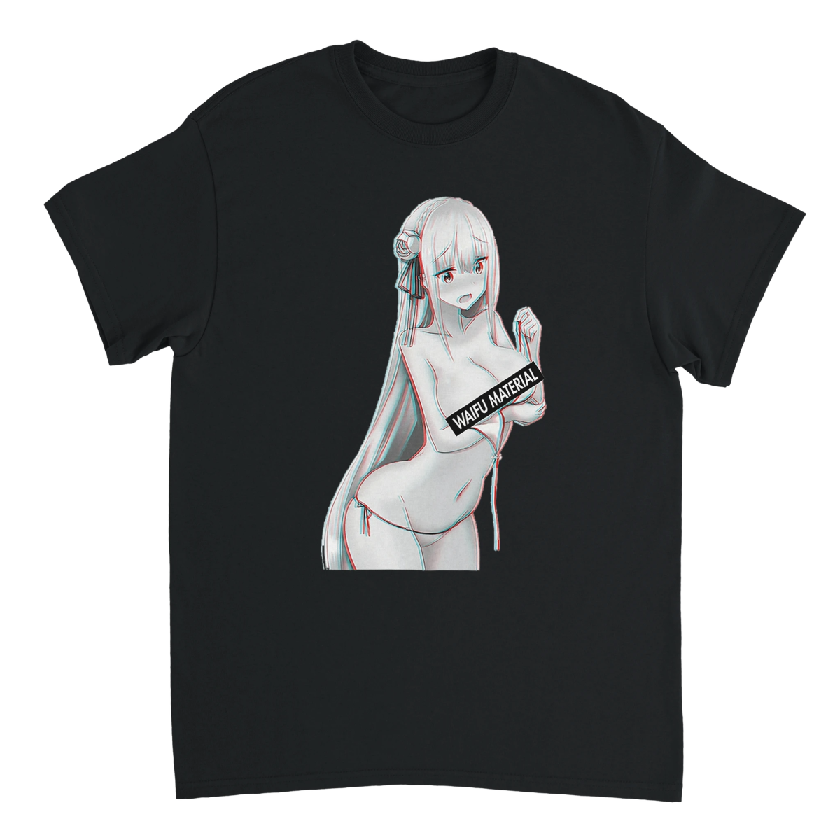 T-shirt Unisexe Heavyweight à Imprimé Emilia Waifu | Design Anime Personnalis T-shirt - KAWAII FAVIE