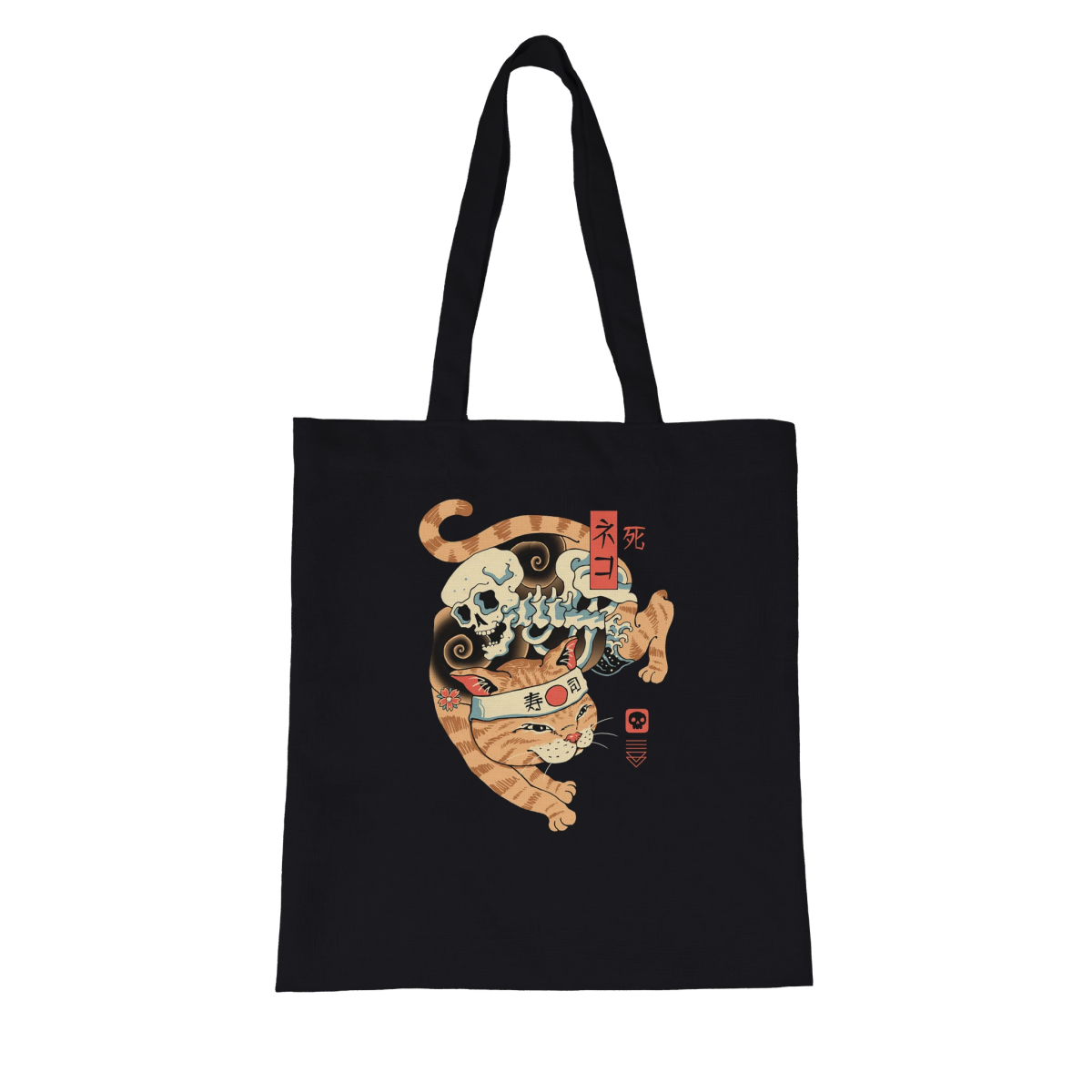 Tote Bag Biologique | Chat Tigré & Crâne - Style Japonais Tote Bag - KAWAII FAVIE