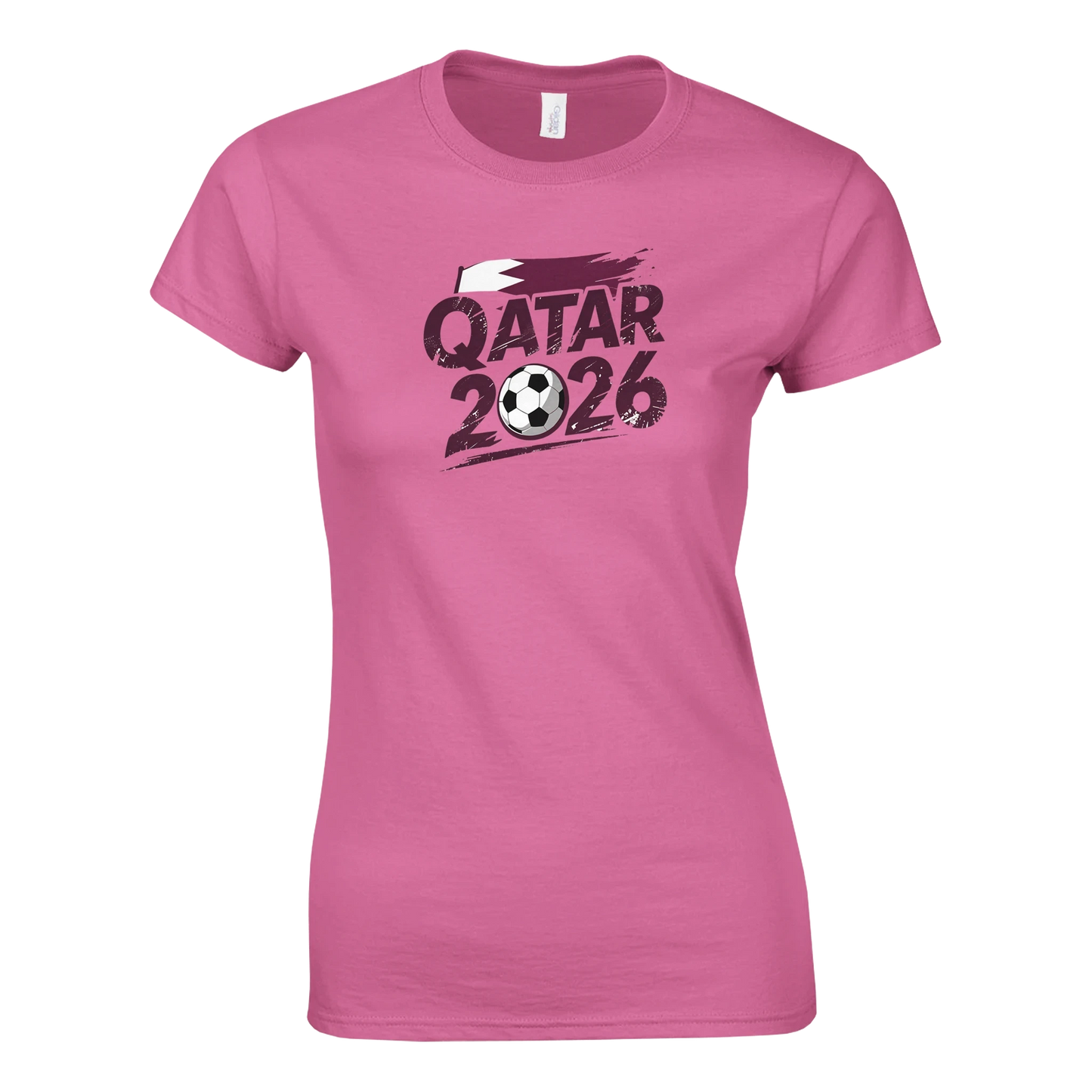 T-shirt Qatar 2026 - Design Coupe du Monde Football | Maillot Supporters Sélection Nationale Femme, Six Couleurs Vives