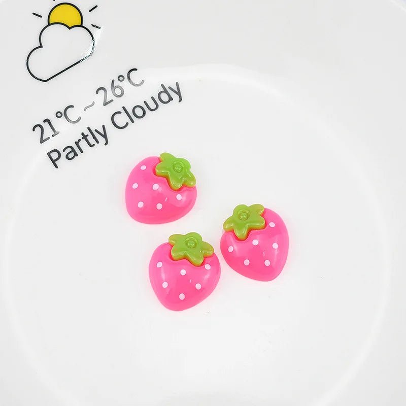 10 Charms Fraises en Résine | Dos Plat 17x19mm pour Slime, Décoration & DIY - KAWAHIP Charms - KAWAII FAVIE
