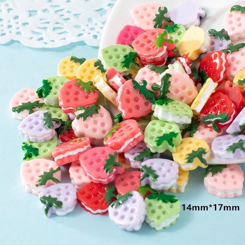 10 Charms Fraises en Résine | Dos Plat 17x19mm pour Slime, Décoration & DIY - KAWAHIP Charms - KAWAII FAVIE