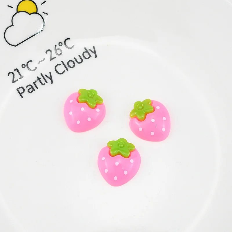 10 Charms Fraises en Résine | Dos Plat 17x19mm pour Slime, Décoration & DIY - KAWAHIP Charms - KAWAII FAVIE