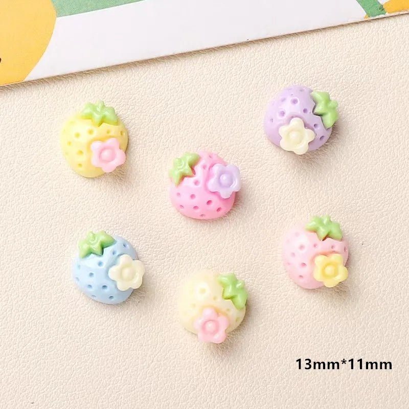 10 Charms Fraises en Résine | Dos Plat 17x19mm pour Slime, Décoration & DIY - KAWAHIP Charms - KAWAII FAVIE