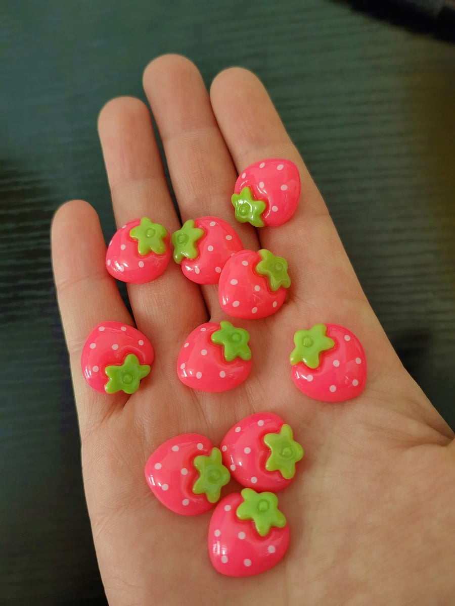 10 Charms Fraises en Résine | Dos Plat 17x19mm pour Slime, Décoration & DIY - KAWAHIP Charms - KAWAII FAVIE