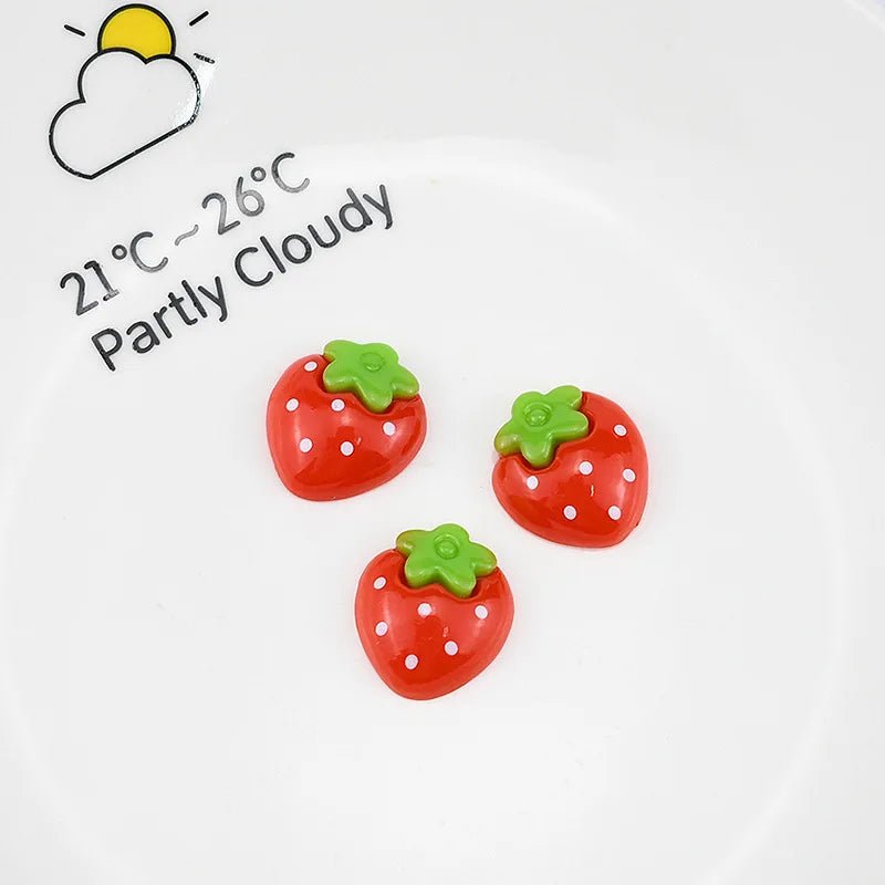 10 Charms Fraises en Résine | Dos Plat 17x19mm pour Slime, Décoration & DIY - KAWAHIP Charms - KAWAII FAVIE