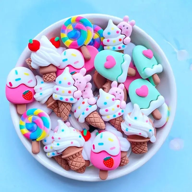 10 Mini Glaces Cartoon en Résine | Dos Plat pour Scrapbooking, DIY - Accessoires de Décoration KAWAHIP Charms - KAWAII FAVIE