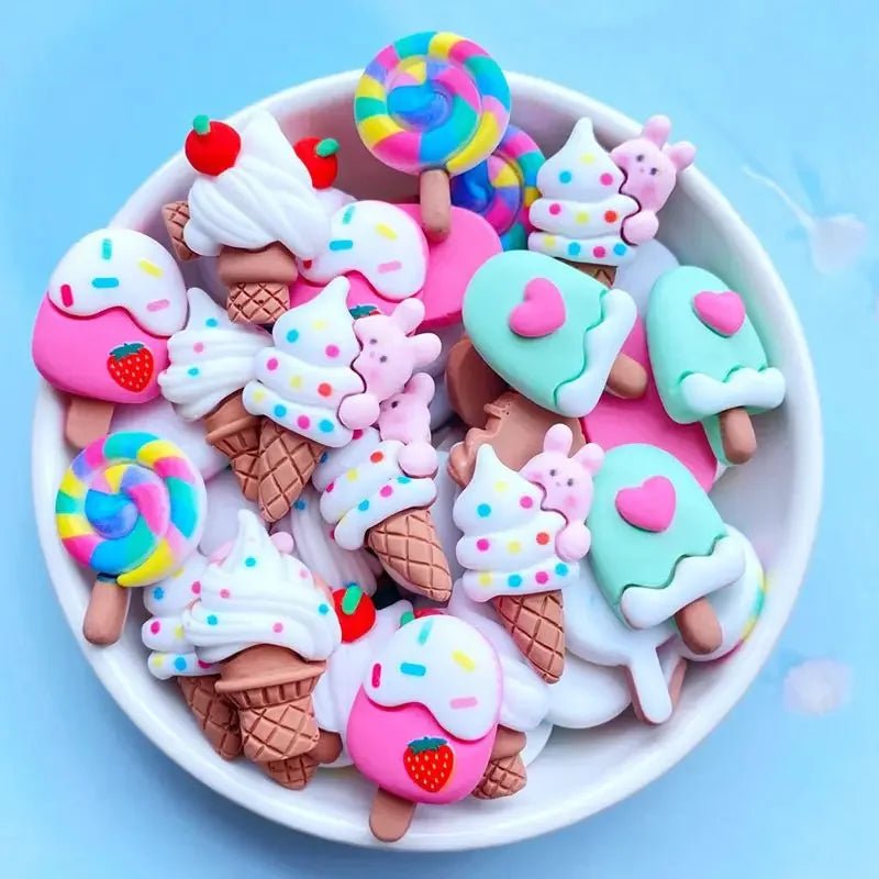 10 Mini Glaces Cartoon en Résine | Dos Plat pour Scrapbooking, DIY - Accessoires de Décoration KAWAHIP Charms - KAWAII FAVIE