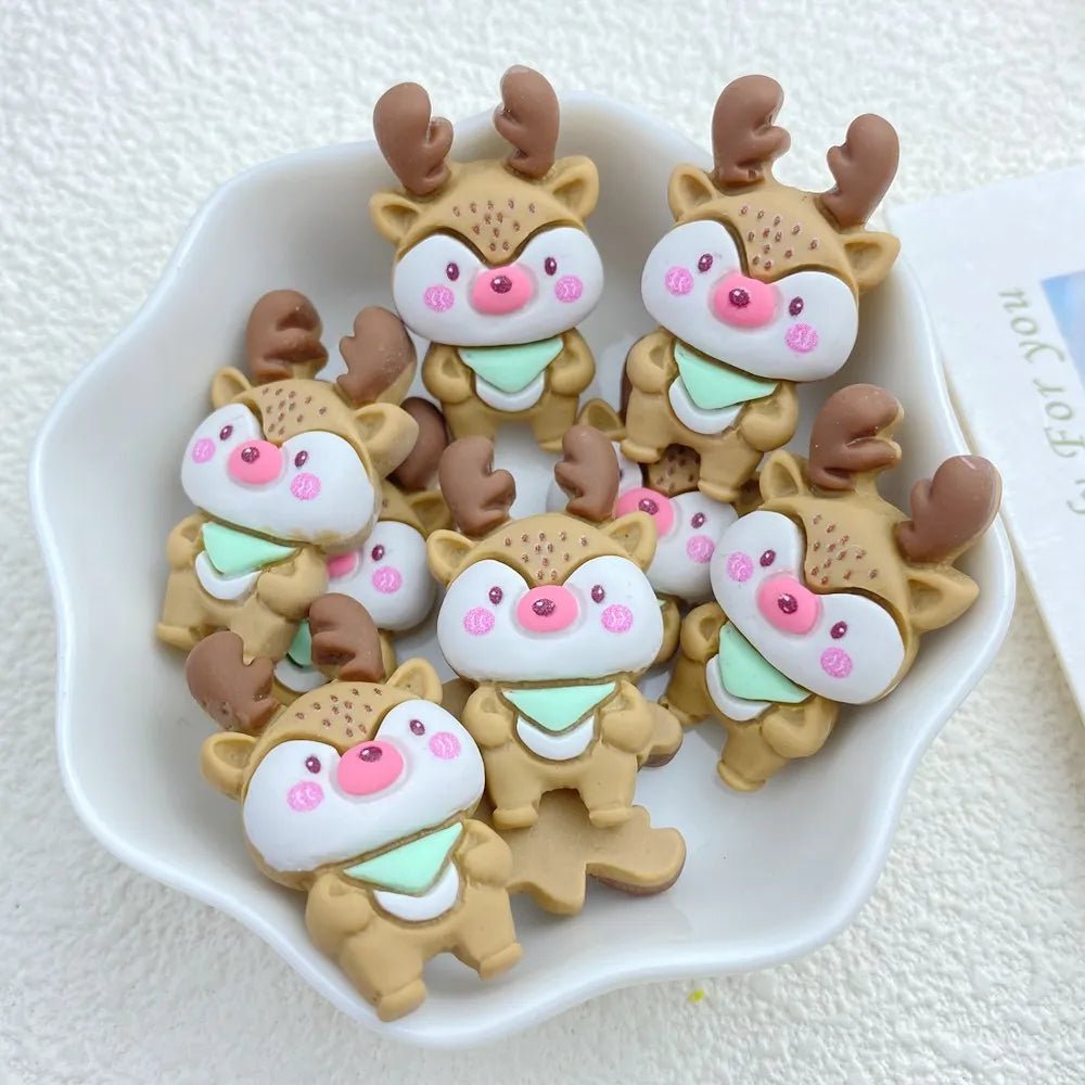 10 Ornements en Résine de Noël | Collection Cartoon (Bonhomme de Neige, Père Noël) - Dos Plat pour Barrettes Cheveux, DIY Charms - KAWAII FAVIE