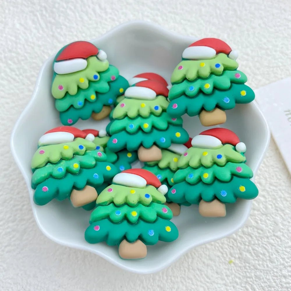 10 Ornements en Résine de Noël | Collection Cartoon (Bonhomme de Neige, Père Noël) - Dos Plat pour Barrettes Cheveux, DIY Charms - KAWAII FAVIE