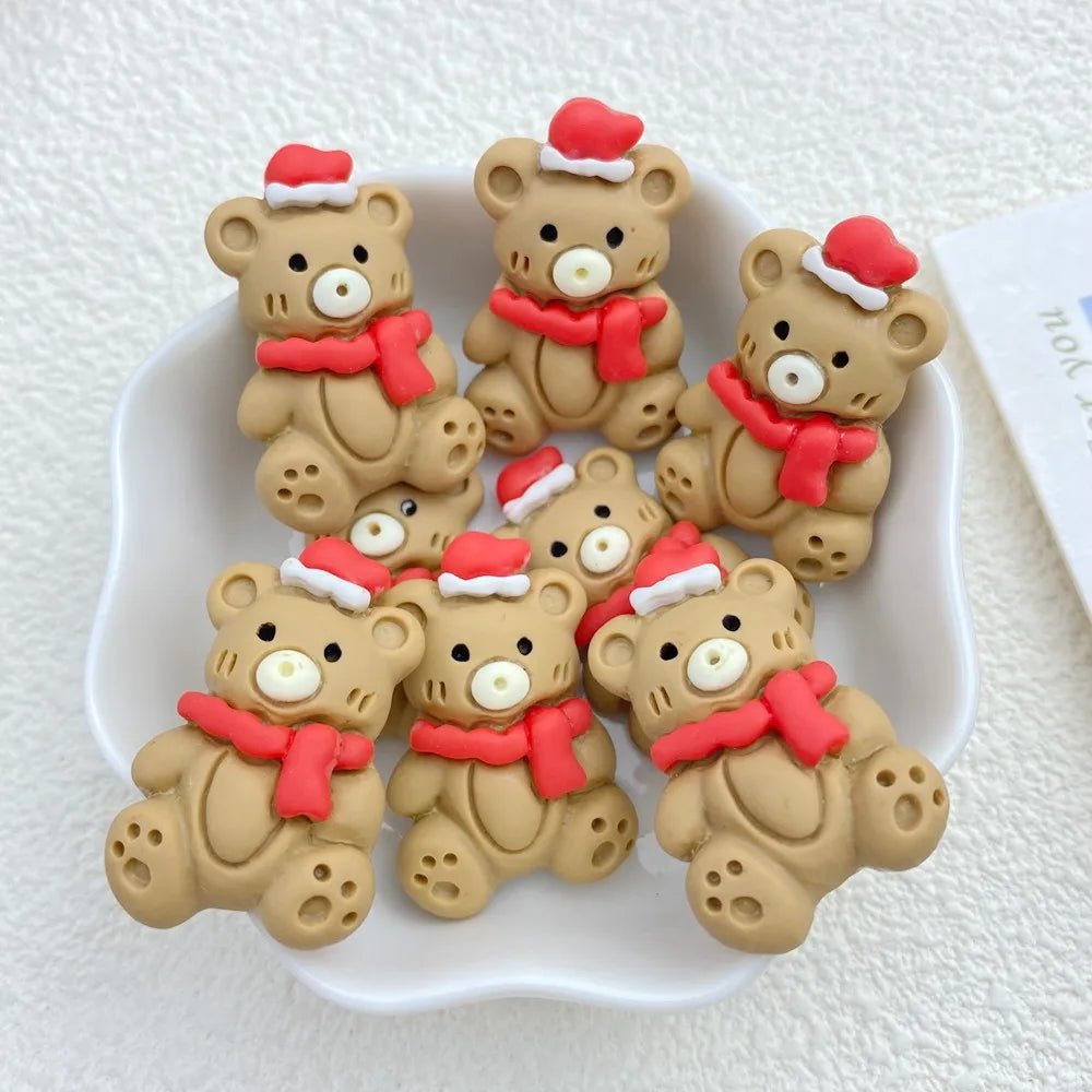 10 Ornements en Résine de Noël | Collection Cartoon (Bonhomme de Neige, Père Noël) - Dos Plat pour Barrettes Cheveux, DIY Charms - KAWAII FAVIE