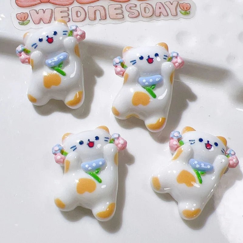 10 Pièces Mini Lapin Ours en Résine | Série Arc - en - Ciel Gâteau - Décorations à Dos Plat pour Manucure, Barrettes KAWAHIP Charms - KAWAII FAVIE