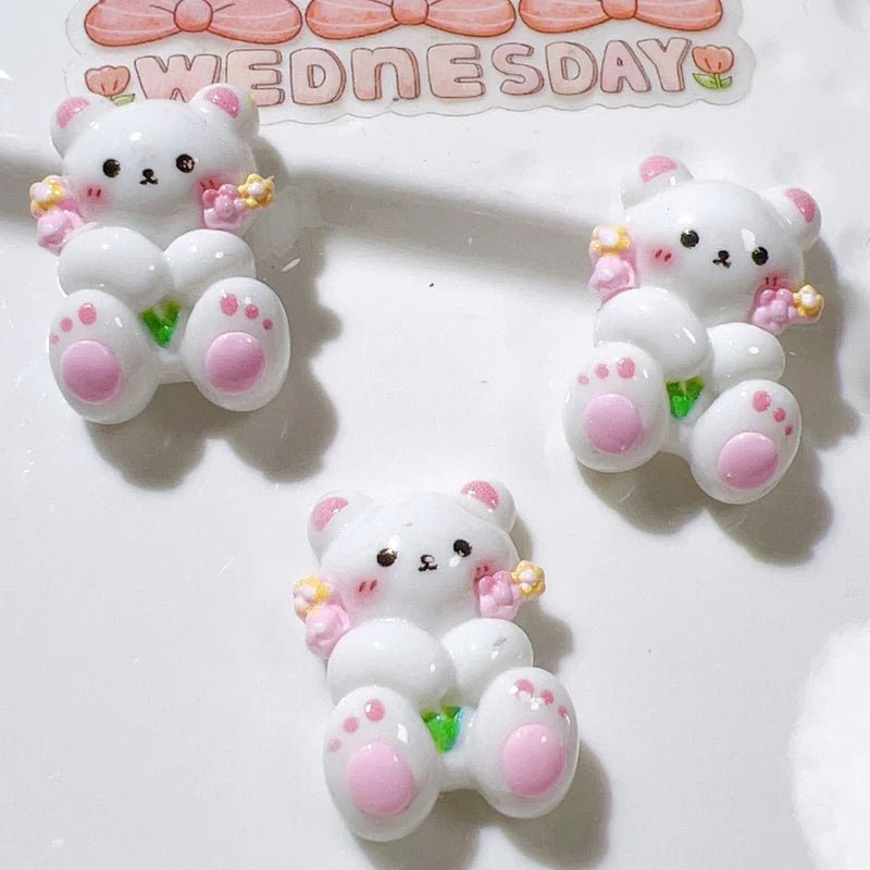 10 Pièces Mini Lapin Ours en Résine | Série Arc - en - Ciel Gâteau - Décorations à Dos Plat pour Manucure, Barrettes KAWAHIP Charms - KAWAII FAVIE