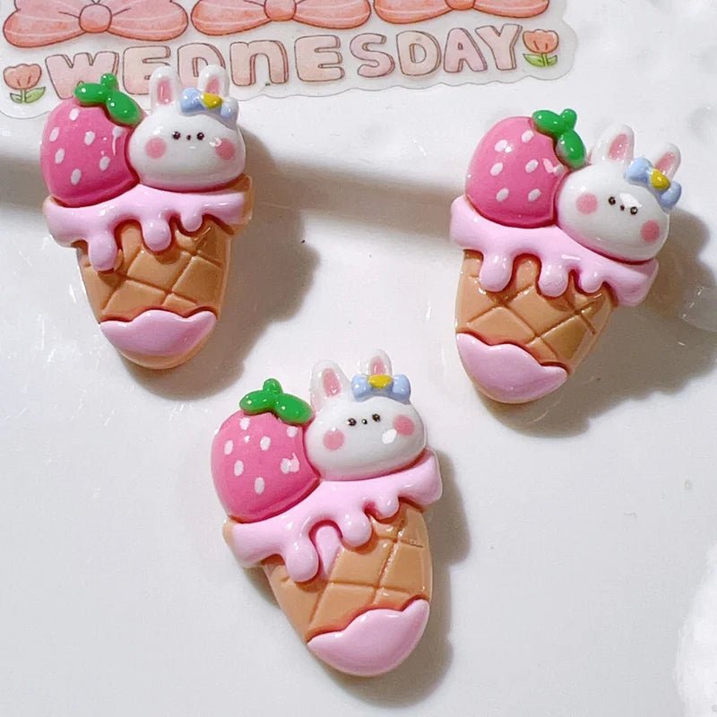 10 Pièces Mini Lapin Ours en Résine | Série Arc - en - Ciel Gâteau - Décorations à Dos Plat pour Manucure, Barrettes KAWAHIP Charms - KAWAII FAVIE