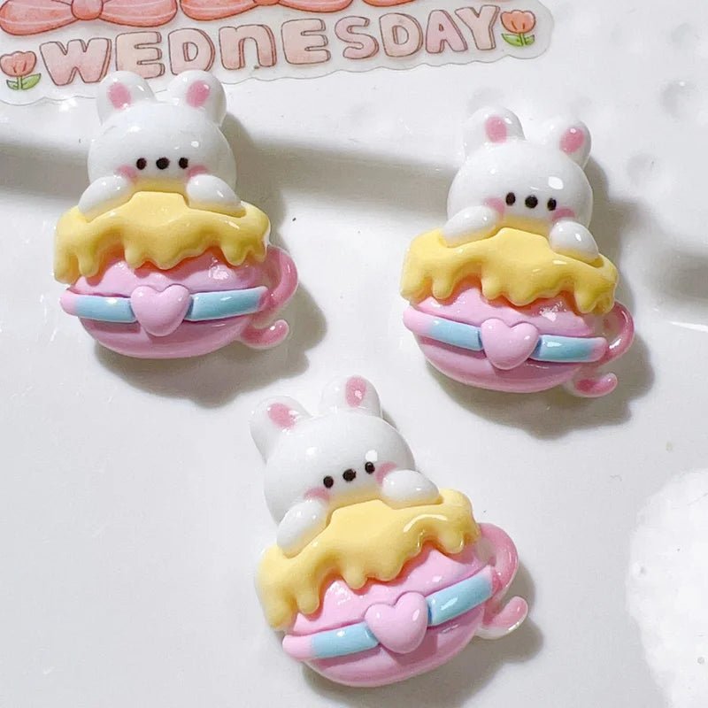 10 Pièces Mini Lapin Ours en Résine | Série Arc - en - Ciel Gâteau - Décorations à Dos Plat pour Manucure, Barrettes KAWAHIP Charms - KAWAII FAVIE