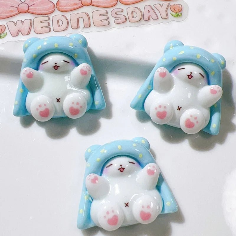 10 Pièces Mini Lapin Ours en Résine | Série Arc - en - Ciel Gâteau - Décorations à Dos Plat pour Manucure, Barrettes KAWAHIP Charms - KAWAII FAVIE