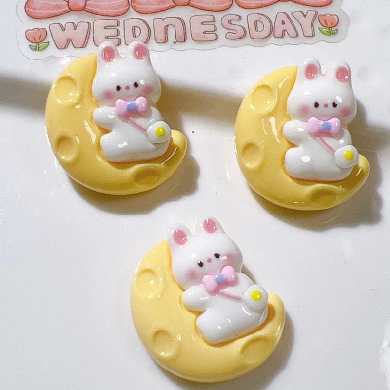 10 Pièces Mini Lapin Ours en Résine | Série Arc - en - Ciel Gâteau - Décorations à Dos Plat pour Manucure, Barrettes KAWAHIP Charms - KAWAII FAVIE