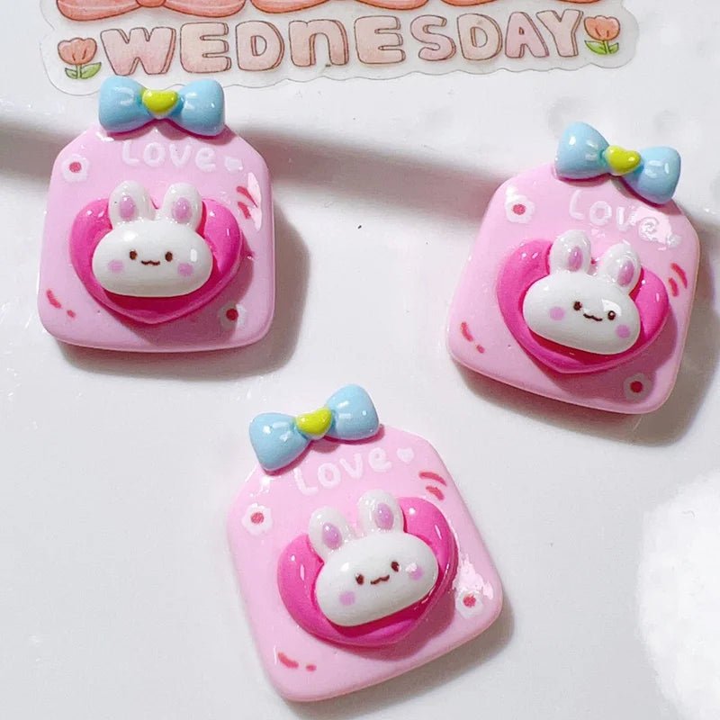 10 Pièces Mini Lapin Ours en Résine | Série Arc - en - Ciel Gâteau - Décorations à Dos Plat pour Manucure, Barrettes KAWAHIP Charms - KAWAII FAVIE