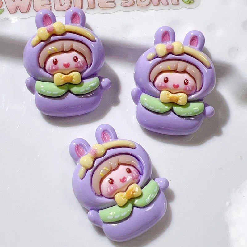 10 Pièces Mini Lapin Ours en Résine | Série Arc - en - Ciel Gâteau - Décorations à Dos Plat pour Manucure, Barrettes KAWAHIP Charms - KAWAII FAVIE