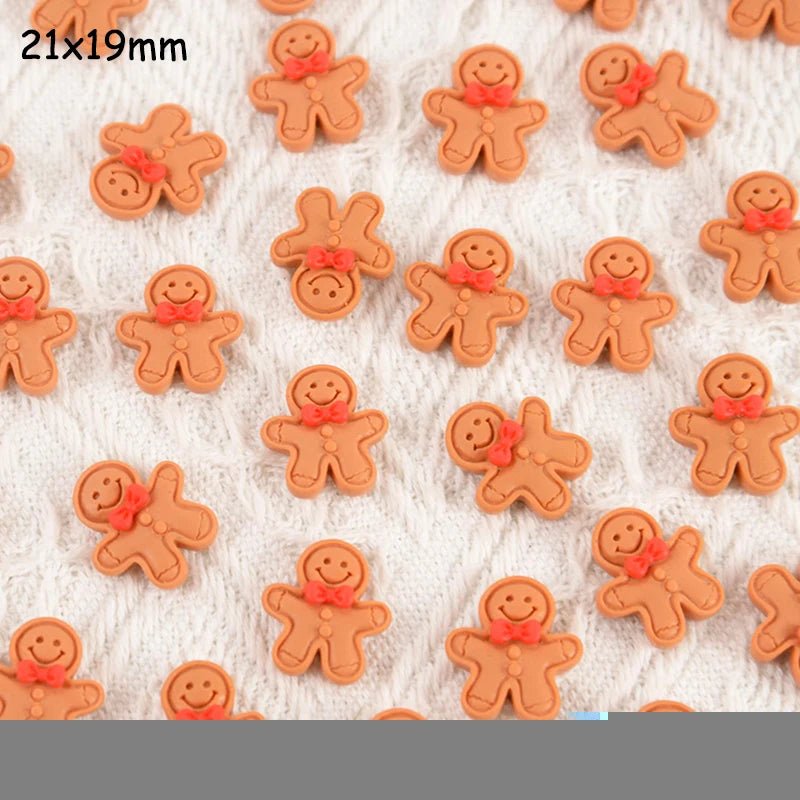 10/30 Mini Ornements Bonhomme en Pain d'Épices en Résine | Décoration de Noël, Cabochon Dos Plat - DIY, Scrapbook, Bijoux Charms - KAWAII FAVIE