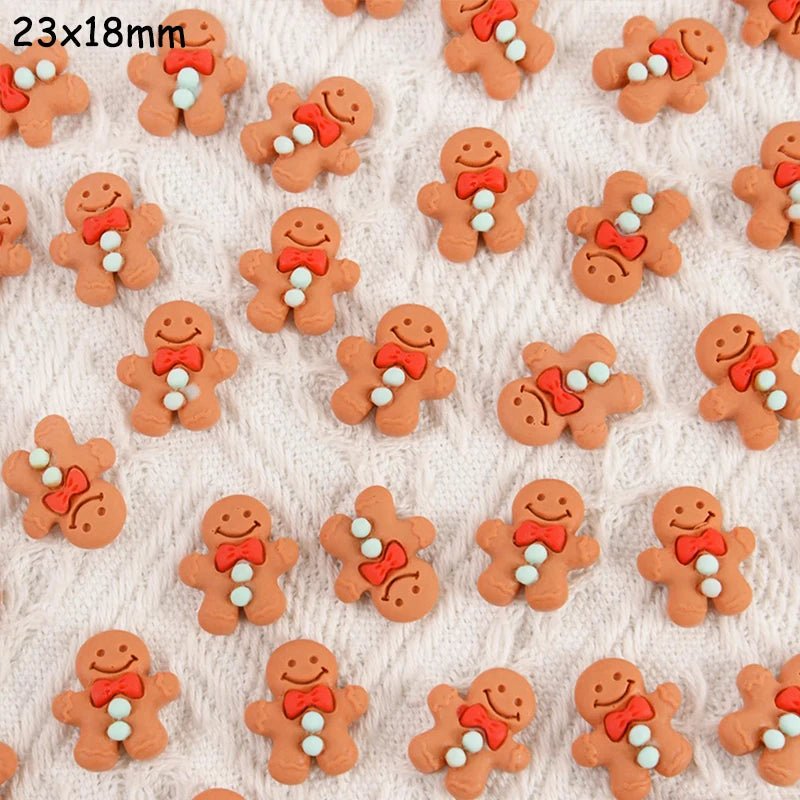 10/30 Mini Ornements Bonhomme en Pain d'Épices en Résine | Décoration de Noël, Cabochon Dos Plat - DIY, Scrapbook, Bijoux Charms - KAWAII FAVIE