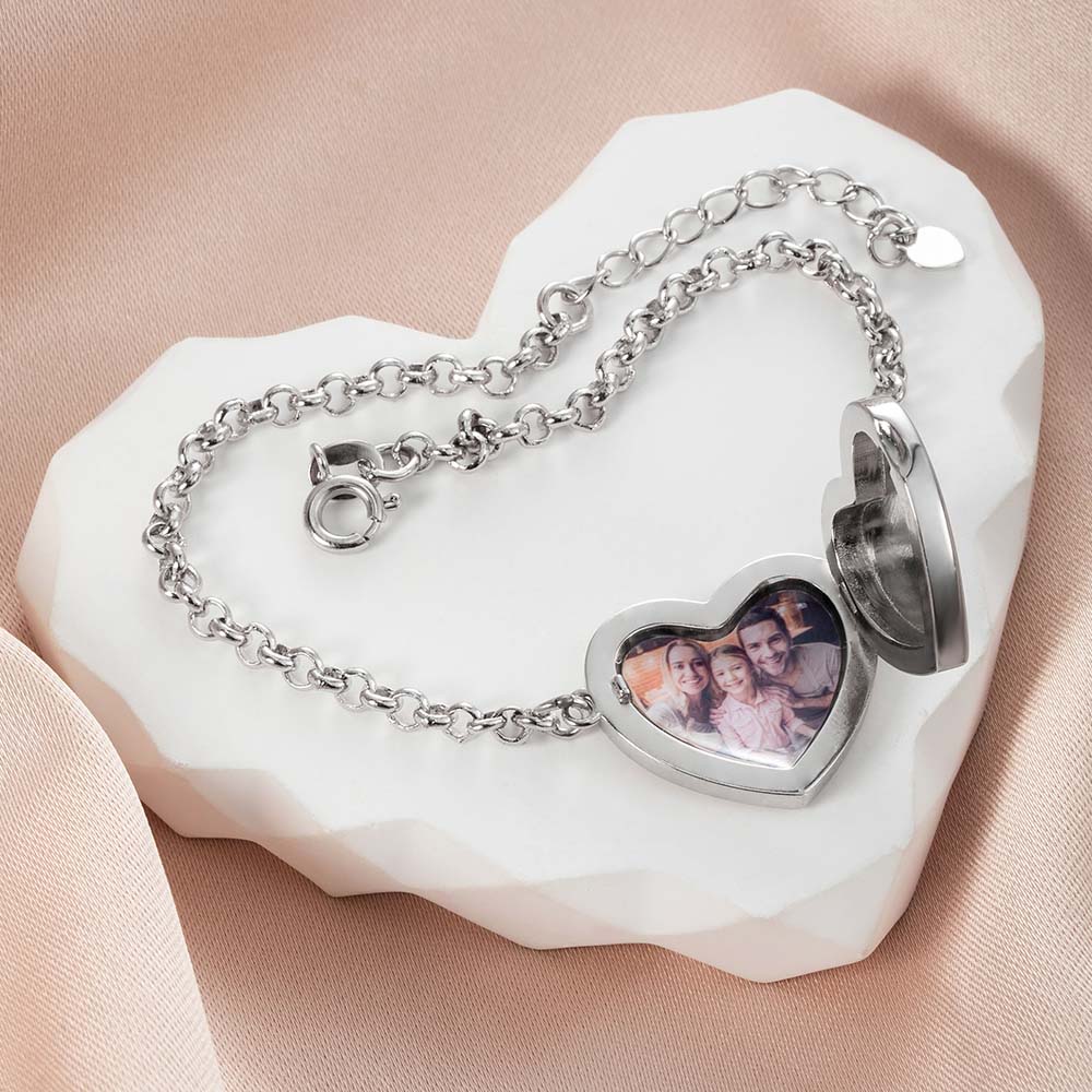 Bracelet Cœur Médaillon Photo Personnalisable | Pour Elle - Cadeau d'Anniversaire Unique en Argent 925 ideaplus