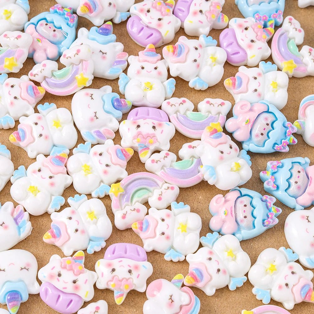 15 pcs Cabochons Licorne Arc - en - Ciel Résine | Mix de Couleurs - DIY, Décoration, Cadeau Créatif Charms - KAWAII FAVIE