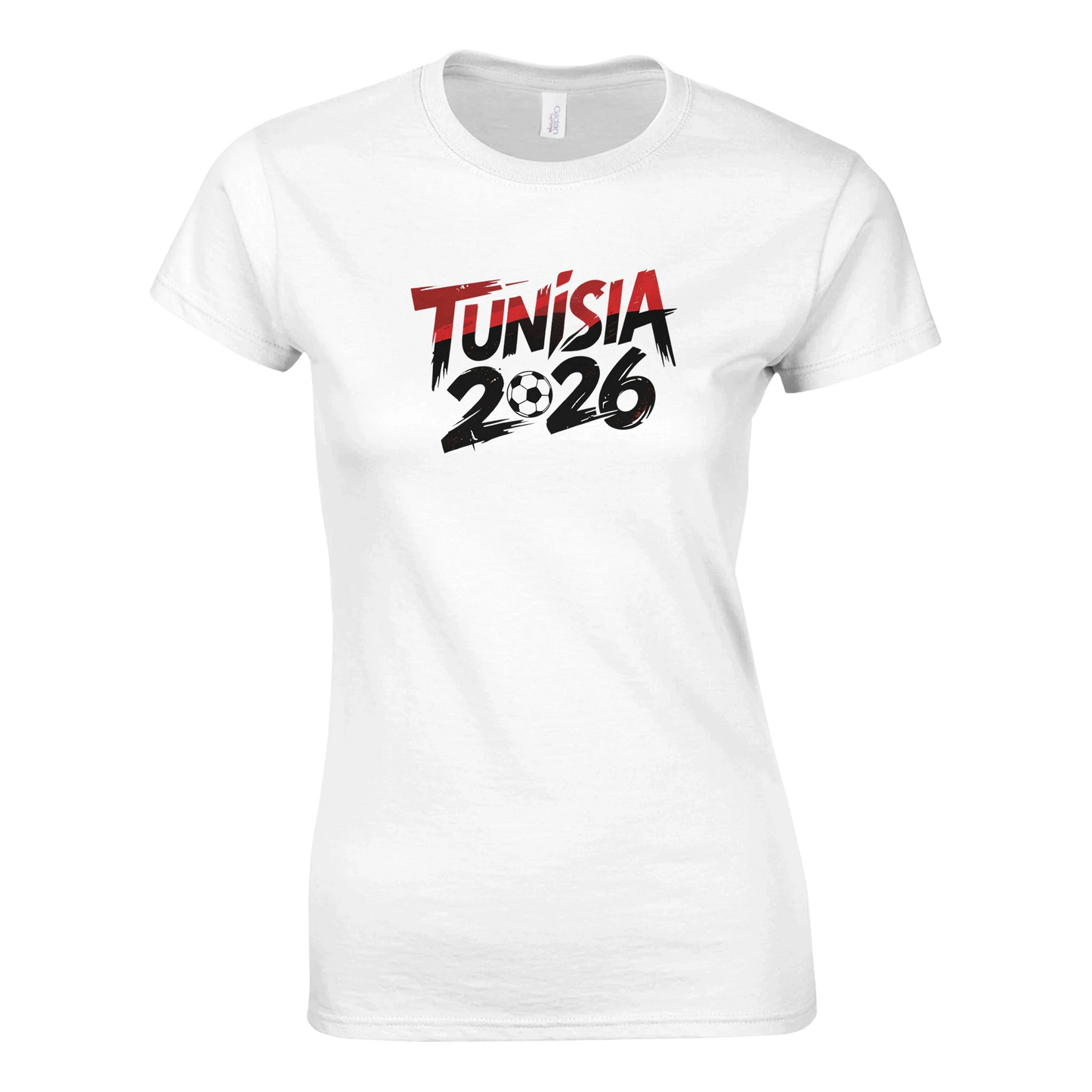 T-shirt Tunisie 2026 - Design Coupe du Monde Football | Maillot Supporters Femme Style Grunge Rouge & Noir