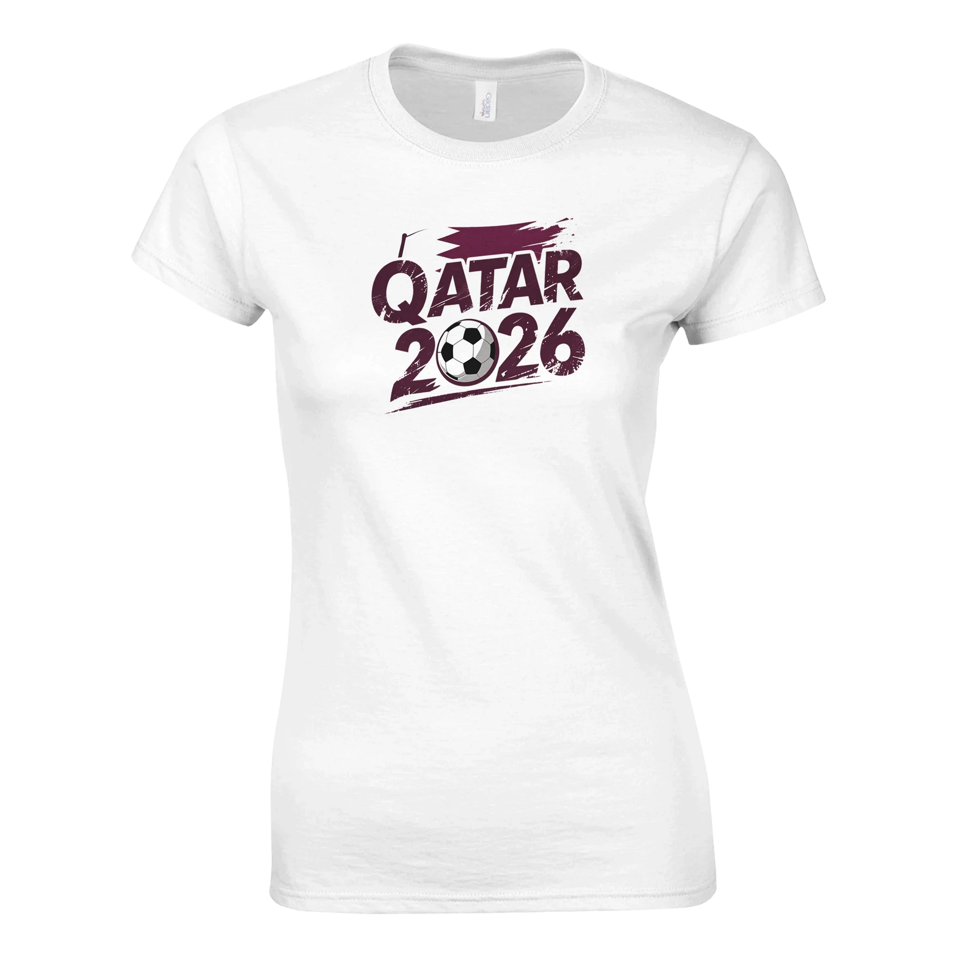 T-shirt Qatar 2026 - Design Coupe du Monde Football | Maillot Supporters Sélection Nationale Femme, Six Couleurs Vives