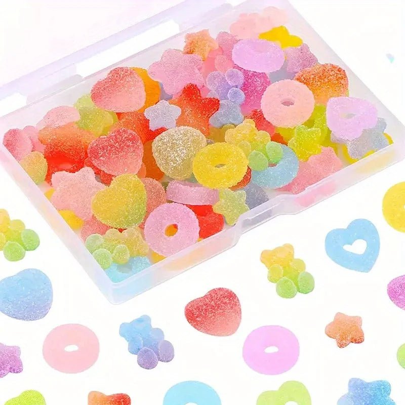 50 Charmes Bonbon Assortis | Perles Plates en Résine Gélifiée Souple - DIY, Coques Téléphone, Nail Art KAWAHIP Charms - KAWAII FAVIE