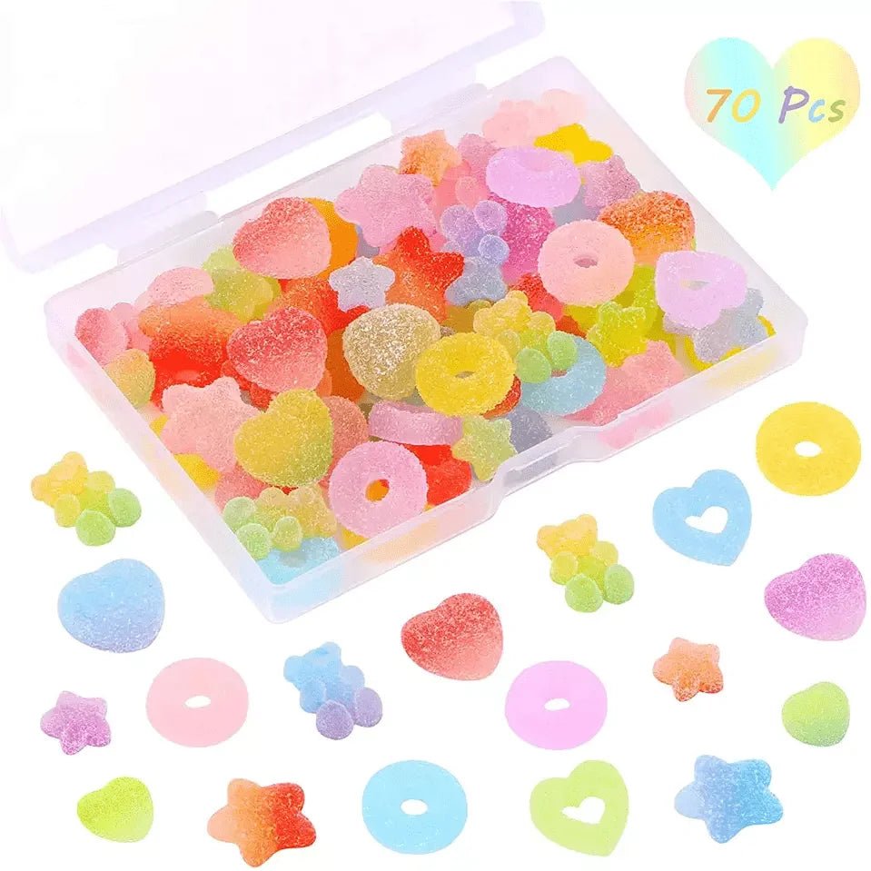 50 Charmes Bonbon Assortis | Perles Plates en Résine Gélifiée Souple - DIY, Coques Téléphone, Nail Art KAWAHIP Charms - KAWAII FAVIE