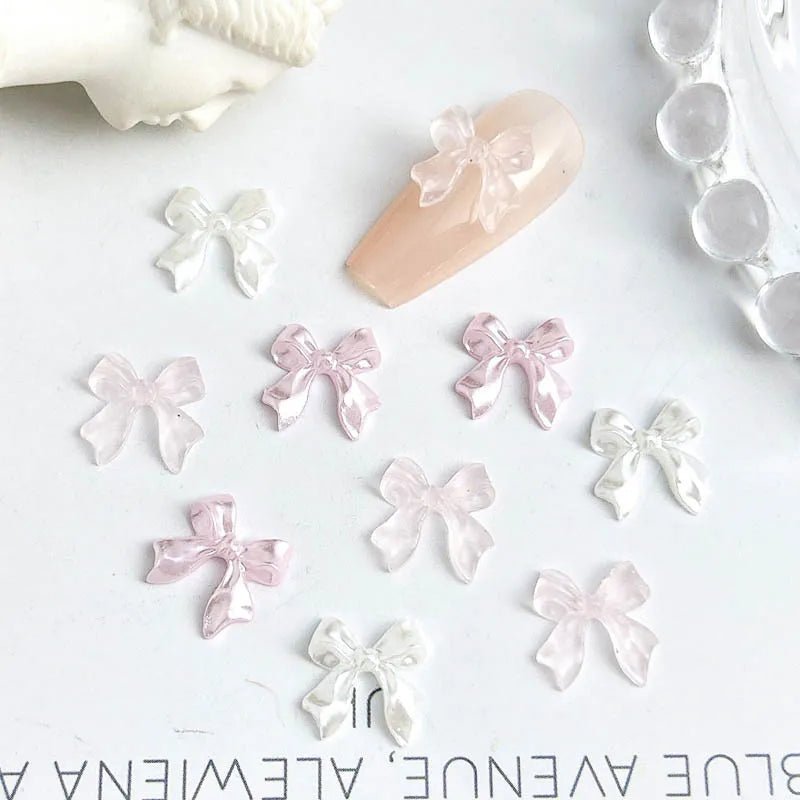 50 Charms pour Ongles et Bijoux Ballerina Bow 3D | Nœuds Résine Nacrée Brillante - Décoration Manucure DIY KAWAHIP Charms - KAWAII FAVIE