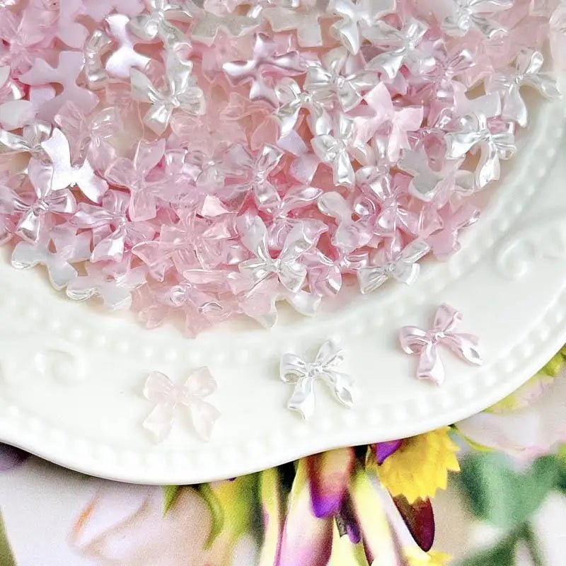 50 Charms pour Ongles et Bijoux Ballerina Bow 3D | Nœuds Résine Nacrée Brillante - Décoration Manucure DIY KAWAHIP Charms - KAWAII FAVIE