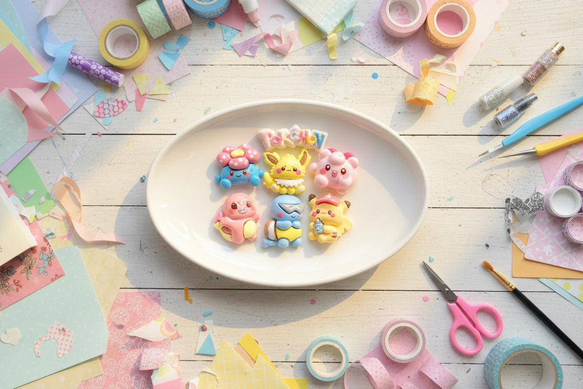 6pcs accessoires DIY pour bijoux et coque téléphone en résine 3cm | Modèle Collection Pokémon - Miniature Décorative - KAWAHIP Charms - KAWAII FAVIE